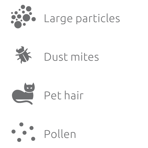 Allergen category: Large airborne particles, dust mites, pet hair, and pollen